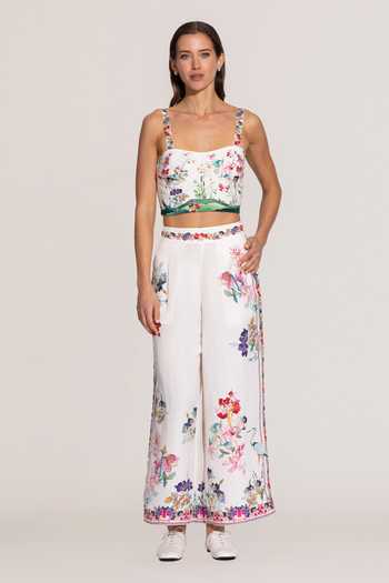 RANNA GILL_Ivory Cotton Square Neck Layla Lilacs Bloom Print Bustier _Online_at_Aza_Fashions