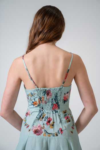 RANNA GILL Multi Color Crinkle V-neck Roselle Strap Midi Dress Online at Aza Fashions RANNA GILL_Multi Color Crinkle V-neck Roselle Strap Midi Dress _Online_at_Aza_Fashions