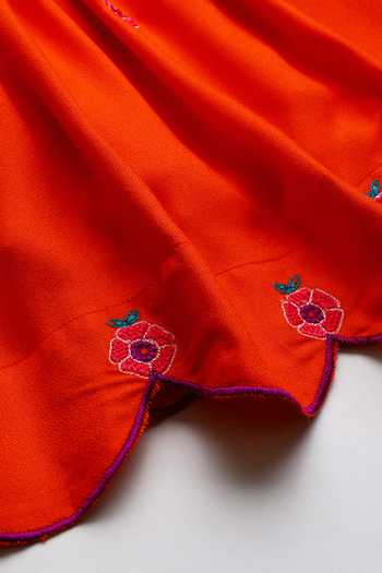 Byb Premium_Orange Cotton Embroidery Dress _at_Aza_Fashions