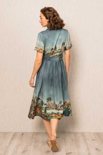 RANNA GILL Porto Notch Collar Midi Dress 