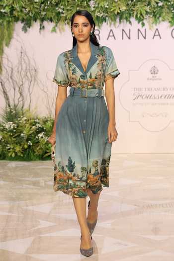 RANNA GILL Porto Notch Collar Midi Dress 