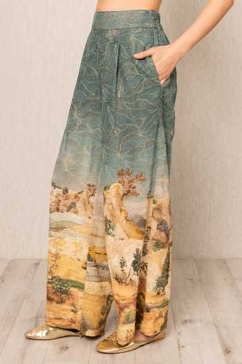 Shop_RANNA GILL_Blue Viscose Georgette Parma Tuscany Print Wide Leg Pant _Online_at_Aza_Fashions