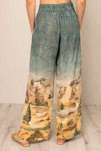 Buy_RANNA GILL_Blue Viscose Georgette Parma Tuscany Print Wide Leg Pant 