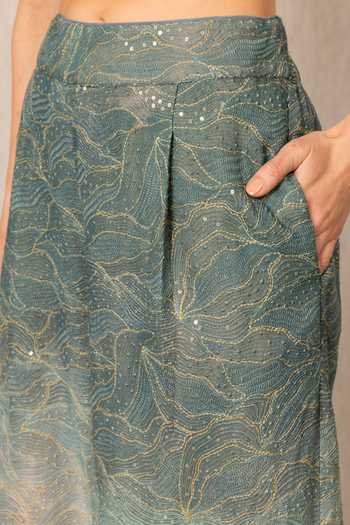 Shop_RANNA GILL_Blue Viscose Georgette Parma Tuscany Print Wide Leg Pant 