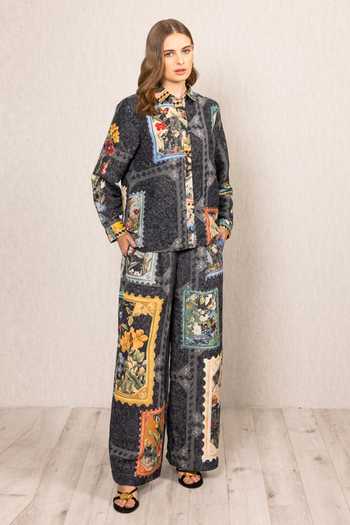 RANNA GILL Multi Color Linen, Viscose Button-down Neck Regalia Down Shirt Online at Aza Fashions RANNA GILL_Multi Color Linen, Viscose Button-down Neck Regalia Down Shirt _Online_at_Aza_Fashions