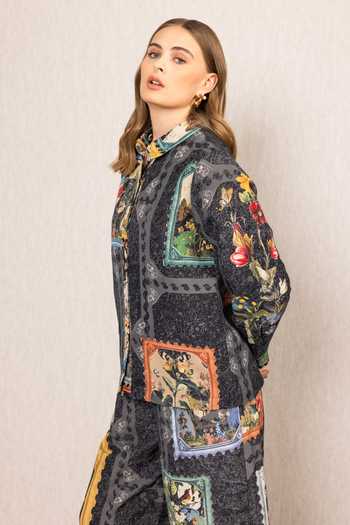 Shop RANNA GILL Multi Color Linen, Viscose Button-down Neck Regalia Down Shirt Online at Aza Fashions Shop_RANNA GILL_Multi Color Linen, Viscose Button-down Neck Regalia Down Shirt _Online_at_Aza_Fashions
