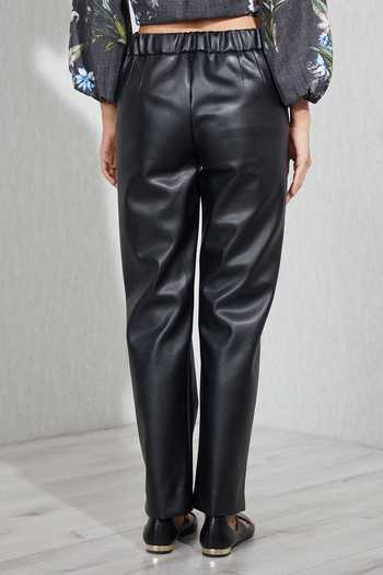 Buy_RANNA GILL_Black Faux Leather Jane Straight Leg Pant _Online_at_Aza_Fashions
