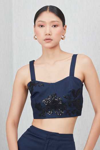 Buy RANNA GILL Blue Cotton, Twill Sweetheart Neck Tammie Applique Work Bustier Online at Aza Fashions Buy_RANNA GILL_Blue Cotton, Twill Sweetheart Neck Tammie Applique Work Bustier _Online_at_Aza_Fashions