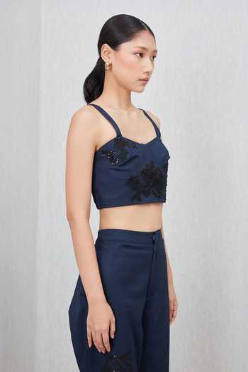 Shop RANNA GILL Blue Cotton, Twill Sweetheart Neck Tammie Applique Work Bustier Online at Aza Fashions Shop_RANNA GILL_Blue Cotton, Twill Sweetheart Neck Tammie Applique Work Bustier _Online_at_Aza_Fashions
