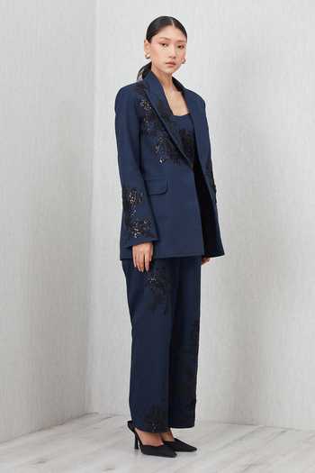 Buy RANNA GILL Blue Cotton, Twill Amara Applique Embroidered Jacket Buy_RANNA GILL_Blue Cotton, Twill Amara Applique Embroidered Jacket