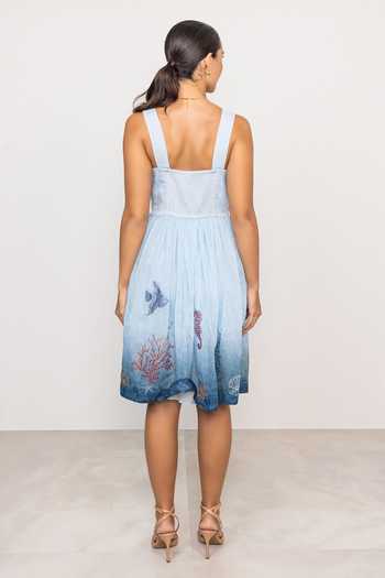 Shop RANNA GILL Blue Linen V-neck Cressa Strap Mini Ombre Online at Aza Fashions Shop_RANNA GILL_Blue Linen V-neck Cressa Strap Mini Ombre _Online_at_Aza_Fashions