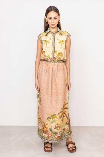 RANNA GILL Multi Color Linen, Viscose Collared Neck Lumi Sleeveless Crop Top Online at Aza Fashions RANNA GILL_Multi Color Linen, Viscose Collared Neck Lumi Sleeveless Crop Top _Online_at_Aza_Fashions