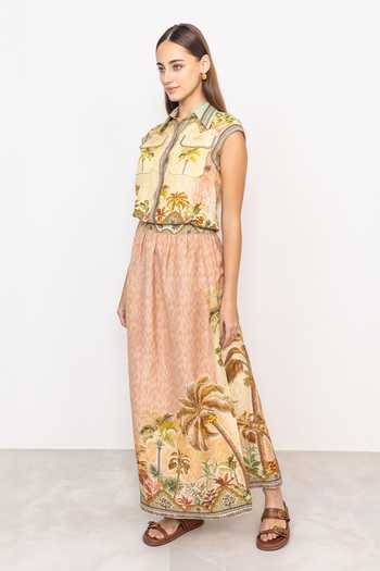 Shop RANNA GILL Multi Color Linen, Viscose Collared Neck Lumi Sleeveless Crop Top Online at Aza Fashions Shop_RANNA GILL_Multi Color Linen, Viscose Collared Neck Lumi Sleeveless Crop Top _Online_at_Aza_Fashions