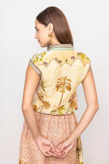 RANNA GILL Multi Color Linen, Viscose Collared Neck Lumi Sleeveless Crop Top at Aza Fashions RANNA GILL_Multi Color Linen, Viscose Collared Neck Lumi Sleeveless Crop Top _at_Aza_Fashions