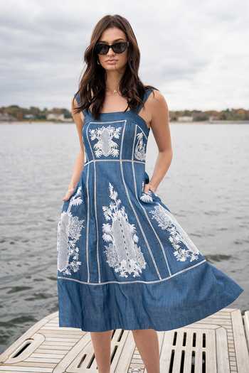 RANNA GILL Odette Panel Midi Denim Dress
