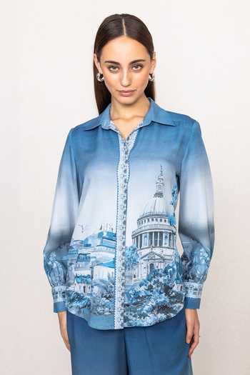 RANNA GILL Misty Rome Print Button Down Shirt