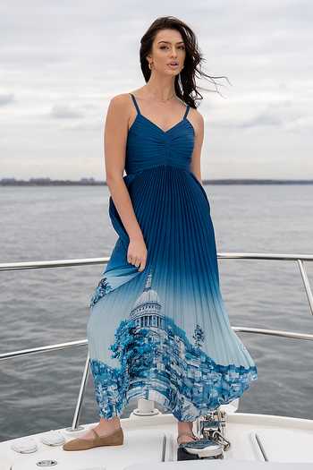 RANNA GILL Comet Rome Print Pleated Maxi Dress