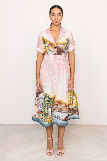 RANNA GILL Via Notch Collar Midi Dress