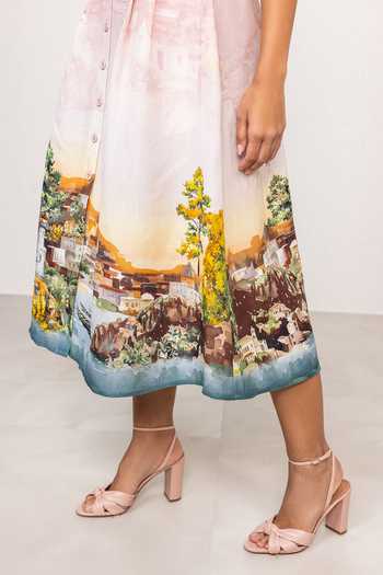 Buy RANNA GILL Pink Linen, Viscose Via Notch Collar Midi Dress Online at Aza Fashions Buy_RANNA GILL_Pink Linen, Viscose Via Notch Collar Midi Dress _Online_at_Aza_Fashions