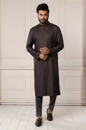 POONAM KASERA Brown Silk, Dupion Embroidery Graphite Bundi Set Online at Aza Fashions POONAM KASERA_Brown Silk, Dupion Embroidery Graphite Bundi Set _Online_at_Aza_Fashions