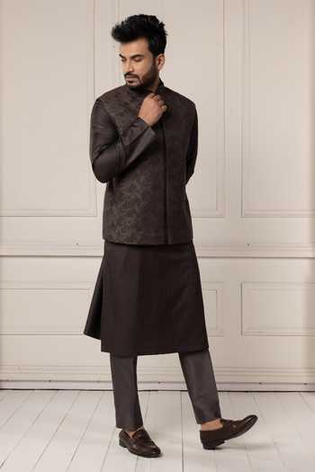 Buy POONAM KASERA Brown Silk, Dupion Embroidery Graphite Bundi Set Online at Aza Fashions Buy_POONAM KASERA_Brown Silk, Dupion Embroidery Graphite Bundi Set _Online_at_Aza_Fashions