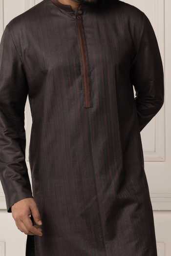 POONAM KASERA Brown Silk, Dupion Embroidery Graphite Bundi Set at Aza Fashions POONAM KASERA_Brown Silk, Dupion Embroidery Graphite Bundi Set _at_Aza_Fashions