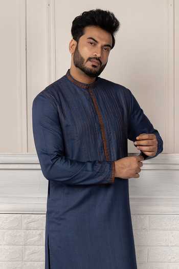 POONAM KASERA Blue Silk, Dupion Embroidered Kurta Set Online at Aza Fashions POONAM KASERA_Blue Silk, Dupion Embroidered Kurta Set _Online_at_Aza_Fashions