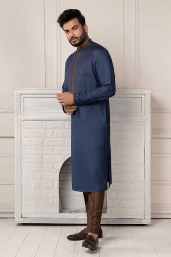 POONAM KASERA Blue Silk, Dupion Embroidered Kurta Set at Aza Fashions POONAM KASERA_Blue Silk, Dupion Embroidered Kurta Set _at_Aza_Fashions