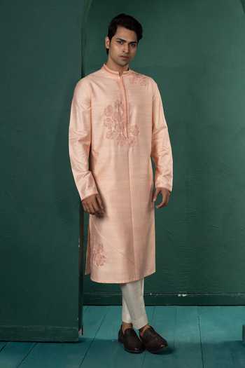 POONAM KASERA Peach Embroidered Kurta Set 