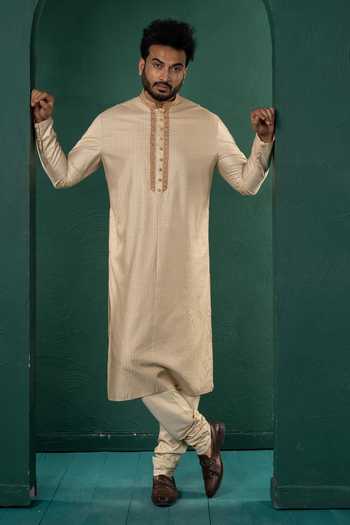 POONAM KASERA Beige Embroidered Kurta Set 
