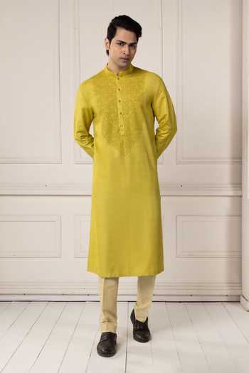POONAM KASERA Green Silk, Dupion Moss Embroidered Kurta Set Online at Aza Fashions POONAM KASERA_Green Silk, Dupion Moss Embroidered Kurta Set _Online_at_Aza_Fashions