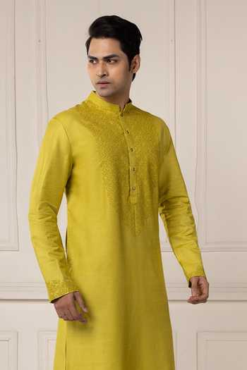 Buy POONAM KASERA Green Silk, Dupion Moss Embroidered Kurta Set Online at Aza Fashions Buy_POONAM KASERA_Green Silk, Dupion Moss Embroidered Kurta Set _Online_at_Aza_Fashions