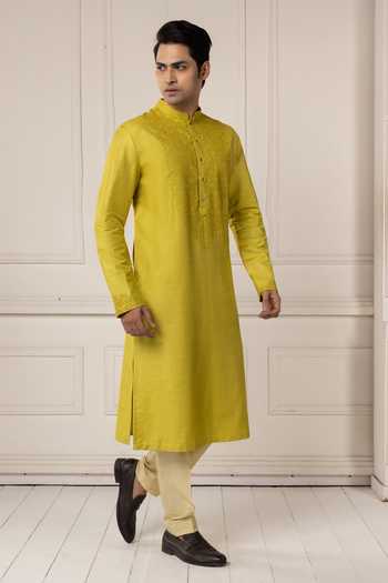 Shop POONAM KASERA Green Silk, Dupion Moss Embroidered Kurta Set Online at Aza Fashions Shop_POONAM KASERA_Green Silk, Dupion Moss Embroidered Kurta Set _Online_at_Aza_Fashions