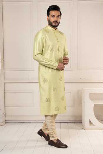 POONAM KASERA Green Silk, Dupion Hand Embroidered Kurta And Churidar Set Online at Aza Fashions POONAM KASERA_Green Silk, Dupion Hand Embroidered Kurta And Churidar Set _Online_at_Aza_Fashions