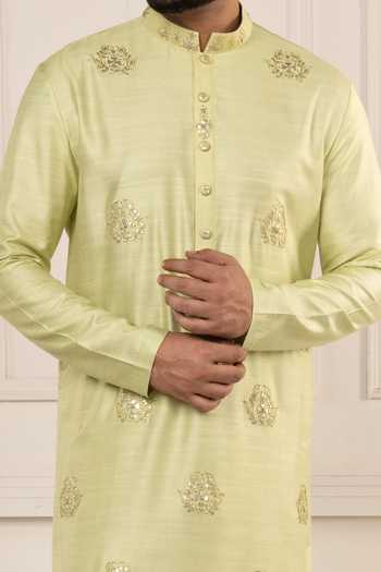 Buy POONAM KASERA Green Silk, Dupion Hand Embroidered Kurta And Churidar Set Buy_POONAM KASERA_Green Silk, Dupion Hand Embroidered Kurta And Churidar Set
