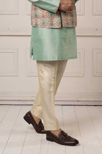 Shop POONAM KASERA Multi Color Silk, Cotton Printed Jacket And Kurta Set Online at Aza Fashions Shop_POONAM KASERA_Multi Color Silk, Cotton Printed Jacket And Kurta Set _Online_at_Aza_Fashions
