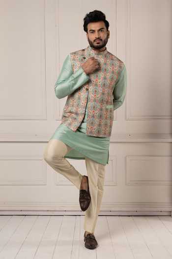 POONAM KASERA Multi Color Silk, Cotton Printed Jacket And Kurta Set at Aza Fashions POONAM KASERA_Multi Color Silk, Cotton Printed Jacket And Kurta Set _at_Aza_Fashions