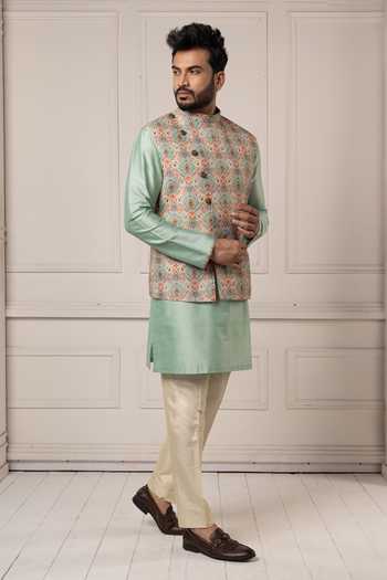 Buy POONAM KASERA Multi Color Silk, Cotton Printed Jacket And Kurta Set Buy_POONAM KASERA_Multi Color Silk, Cotton Printed Jacket And Kurta Set