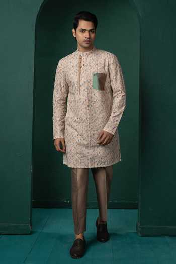 POONAM KASERA Geometric Woven Kurta Set 