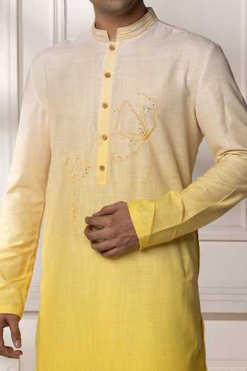 Buy POONAM KASERA Yellow Linen Cream Ombre Kurta Set Online at Aza Fashions Buy_POONAM KASERA_Yellow Linen Cream Ombre Kurta Set _Online_at_Aza_Fashions