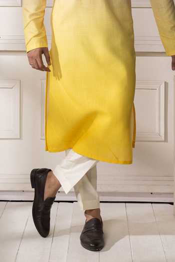 Shop POONAM KASERA Yellow Linen Cream Ombre Kurta Set Online at Aza Fashions Shop_POONAM KASERA_Yellow Linen Cream Ombre Kurta Set _Online_at_Aza_Fashions