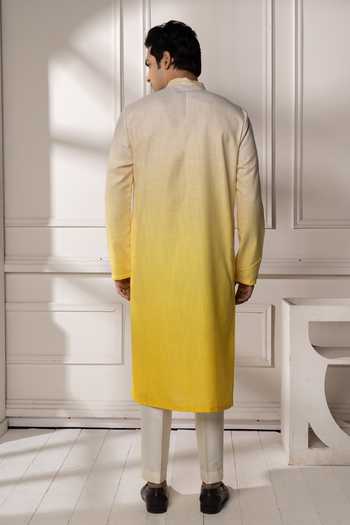 POONAM KASERA Yellow Cream Ombre Kurta Set 