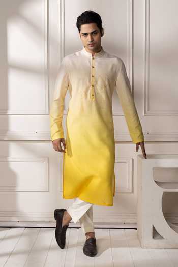 POONAM KASERA Yellow Cream Ombre Kurta Set 