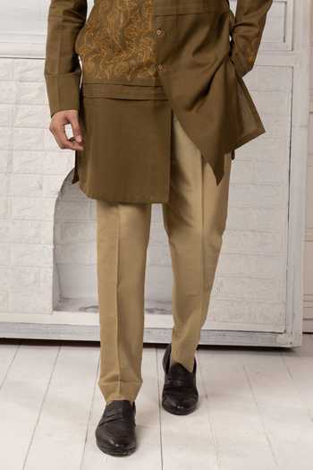 Buy POONAM KASERA Olive Green Linen, Handloom Cotton Embroidered Short Kurta Set Online at Aza Fashions Buy_POONAM KASERA_Olive Green Linen, Handloom Cotton Embroidered Short Kurta Set _Online_at_Aza_Fashions
