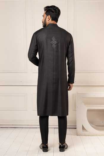 POONAM KASERA Black Pintucks Kurta Set 