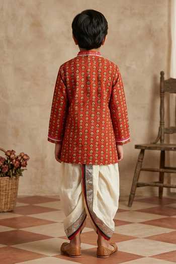 Shop Byb Premium Maroon Cotton Embroidery, Zari Embellished Kurta And Dhoti Pant Set at Aza Fashions Shop_Byb Premium_Maroon Cotton Embroidery, Zari Embellished Kurta And Dhoti Pant Set _at_Aza_Fashions