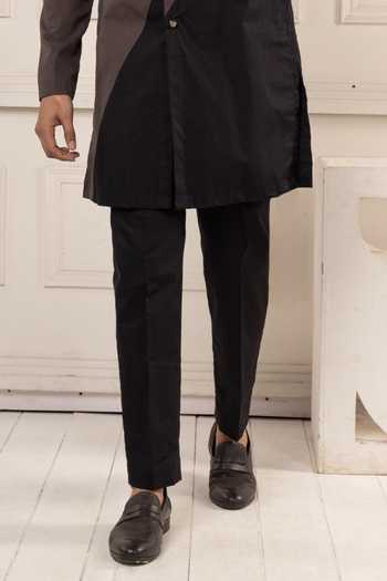Shop_POONAM KASERA_Black Poplin Color Block Kurta Set _Online_at_Aza_Fashions