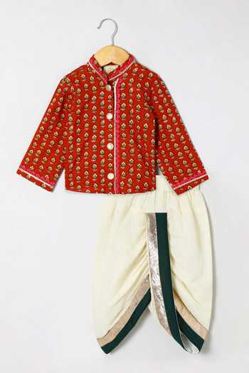 Buy_Byb Premium_Maroon Cotton Embroidery, Zari Embellished Kurta And Dhoti Pant Set _Online_at_Aza_Fashions