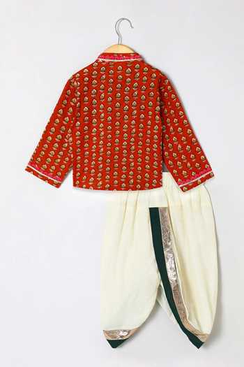 Shop_Byb Premium_Maroon Cotton Embroidery, Zari Embellished Kurta And Dhoti Pant Set _Online_at_Aza_Fashions