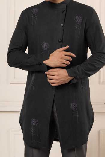 POONAM KASERA Black Silk Embroidered Kurta Set at Aza Fashions POONAM KASERA_Black Silk Embroidered Kurta Set _at_Aza_Fashions